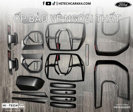Bộ Ốp Viền Trang Trí Ngoại Thất Nhựa ABS Đen Nhám Dành Cho Ford Ranger NextGent